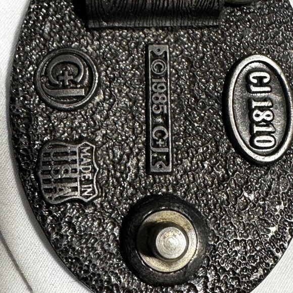 Vintage Belt Buckle Eagle in Flight Mountains River Tree By C&J in USA 1985 2.5" - Picture 5 of 16